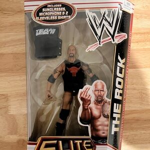 WWE The Rock Elite collection Figure with Black and Red Attire Sealed!